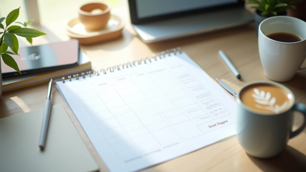 Motivational workspace setup with calendar and discipline tracker